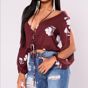 FASHION NOVA Burgundy Flower Top